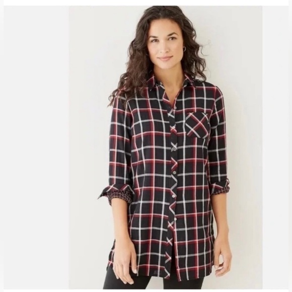 J.Jill Women's Plaid Button Up Shirt Jacket Shacket Double Cloth Tunic Top - Picture 1 of 16